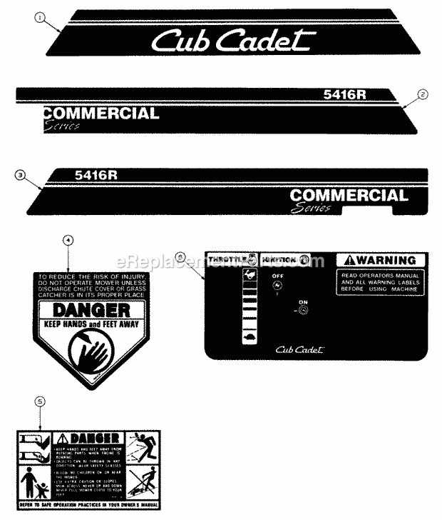 Graphics I Diagram and Parts List for 5416R 457900-460859, 553C562K100, 554C562K100 Cub Cadet Lawn Mower